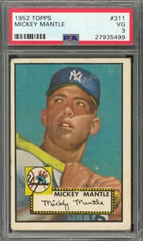 1952 Topps #311 Mickey Mantle Rookie Card – PSA VG 3